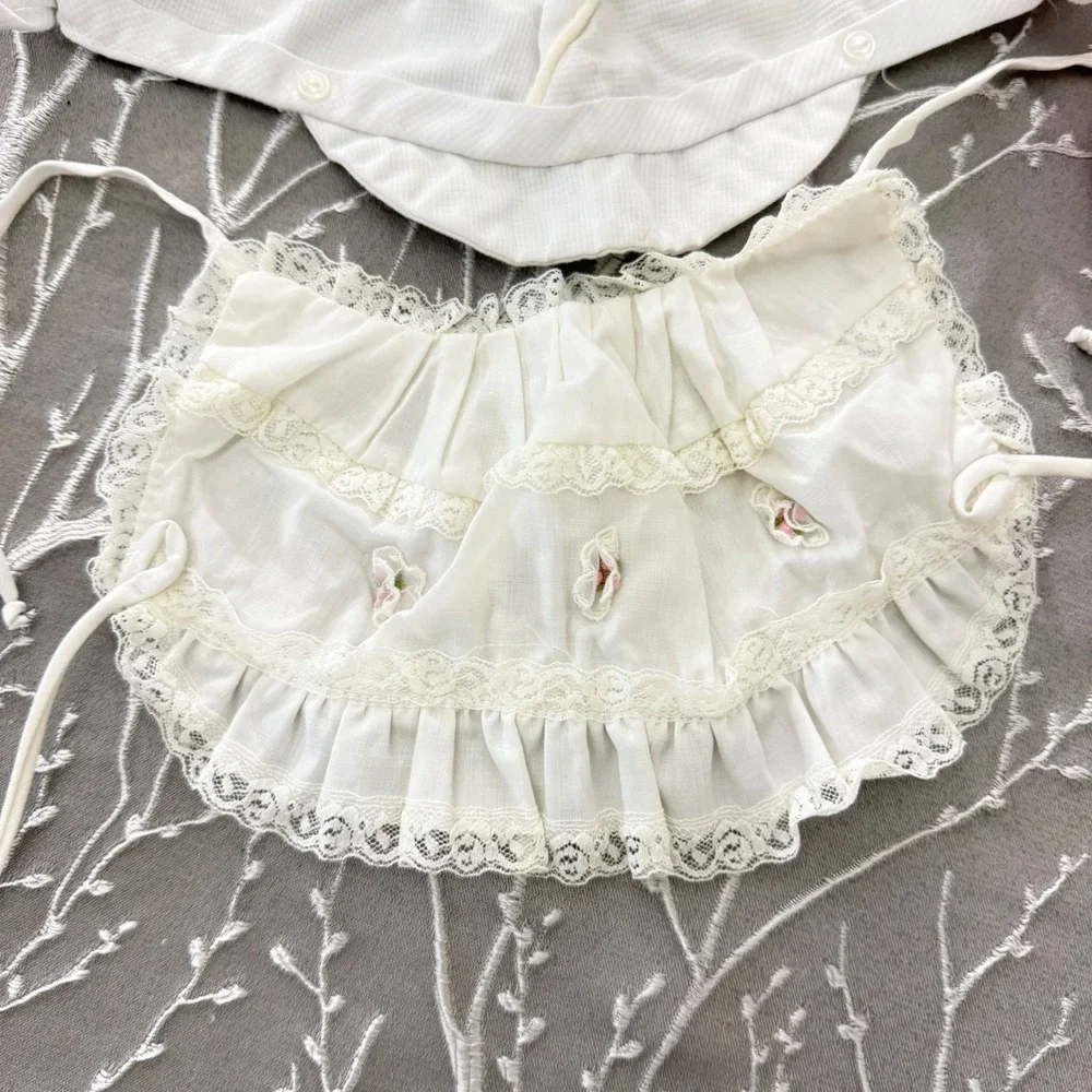 Vtg 3pc Baby Access Lot Pink Heart Knit Bonnet Lace Ruffle Floral & White Bonnet